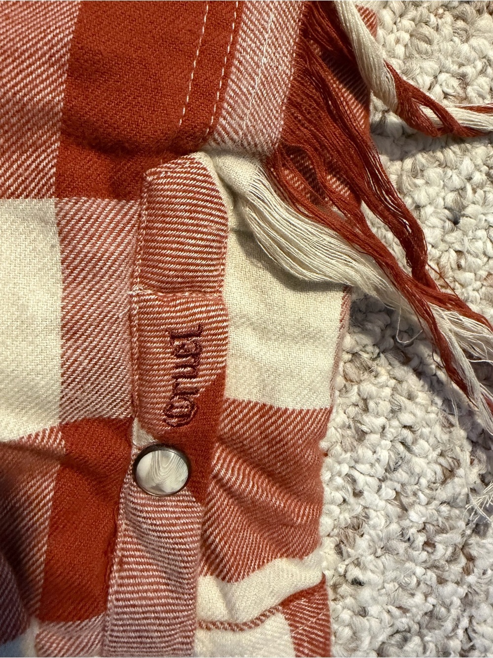 Women’s Orange Plaid Fringe Shacket Jacket - Picture 4 of 5